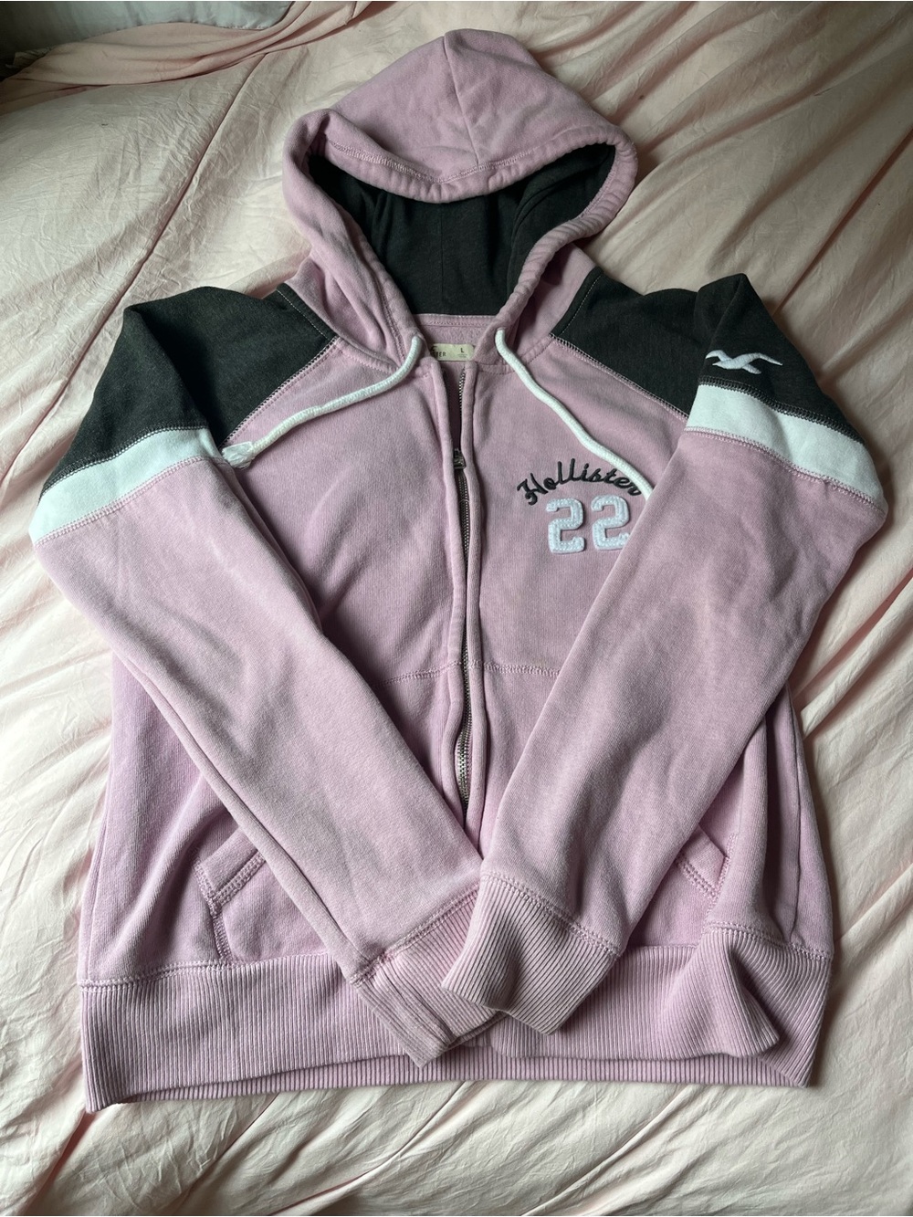 Hollister Pink Hooded Zip-Up Jacket with Charcoal Accents